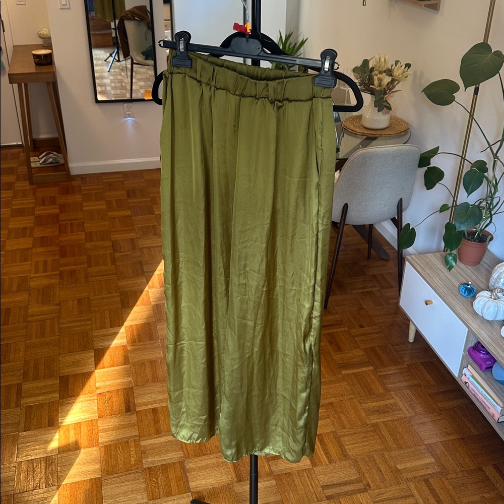 Olive Green Satin Maxi pants